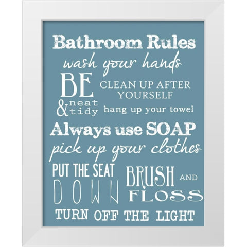BATHROOM RULES BLUE White Modern Wood Framed Art Print by Greene, Taylor