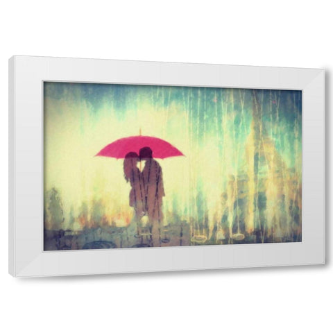Paris In The Rain White Modern Wood Framed Art Print by Greene, Taylor