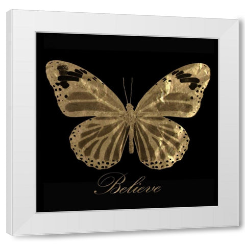 Believe Gold Butterfly White Modern Wood Framed Art Print by Greene, Taylor