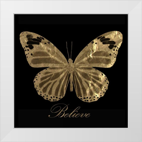 Believe Gold Butterfly White Modern Wood Framed Art Print by Greene, Taylor