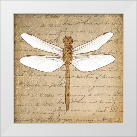 DRAGONFLY ON GOLD White Modern Wood Framed Art Print by Greene, Taylor