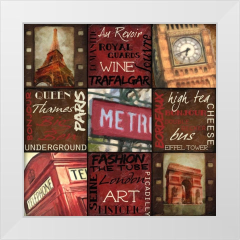 Travel 9 Patch White Modern Wood Framed Art Print by Greene, Taylor