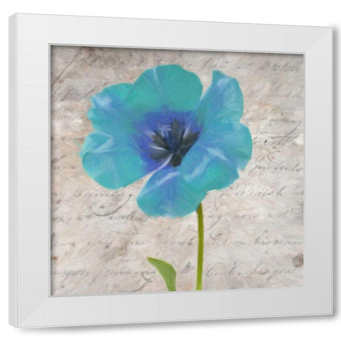 Blue Scripted Floral I White Modern Wood Framed Art Print by Greene, Taylor