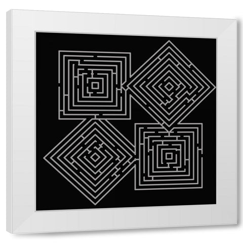 QUAD LABYRINTH ON BLACK White Modern Wood Framed Art Print by Greene, Taylor