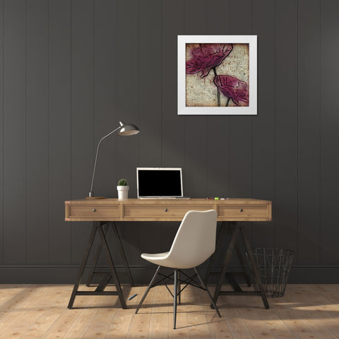 Plum Floral On Silver White Modern Wood Framed Art Print by Greene, Taylor
