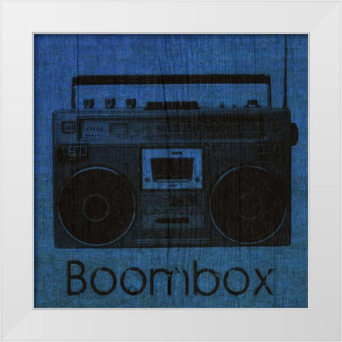 BOOMBOX ON BLUE White Modern Wood Framed Art Print by Greene, Taylor
