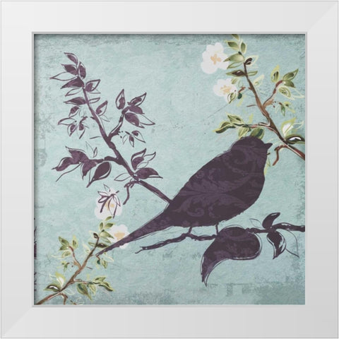 Floral Bird Triptych White Modern Wood Framed Art Print by Greene, Taylor
