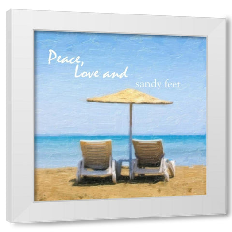 PEACE LOVE AND SANDY FEET White Modern Wood Framed Art Print by Greene, Taylor