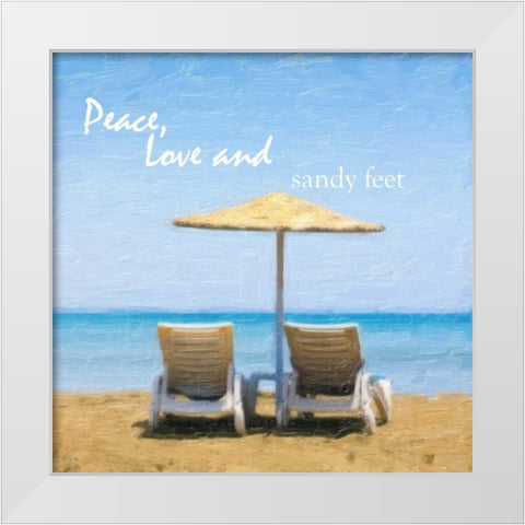 PEACE LOVE AND SANDY FEET White Modern Wood Framed Art Print by Greene, Taylor