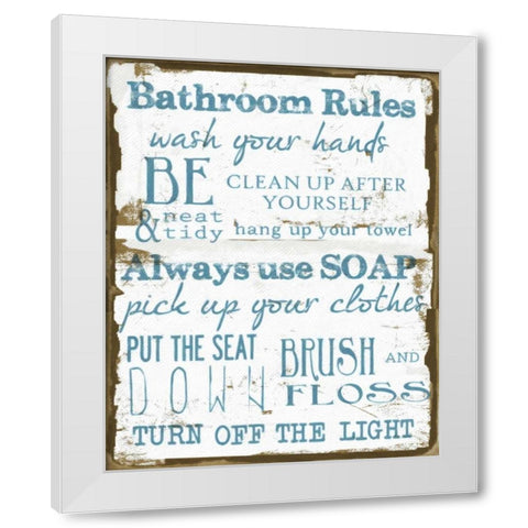 BATHROOM RULES WHITE White Modern Wood Framed Art Print by Greene, Taylor