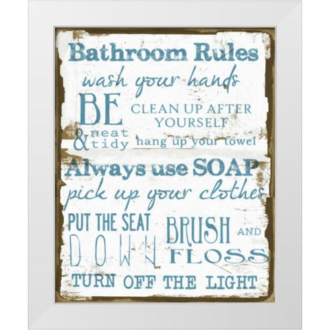 BATHROOM RULES WHITE White Modern Wood Framed Art Print by Greene, Taylor