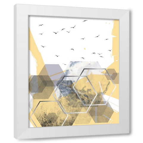 Yellow Grey Abstract Hexagons 2 White Modern Wood Framed Art Print by Urban Epiphany