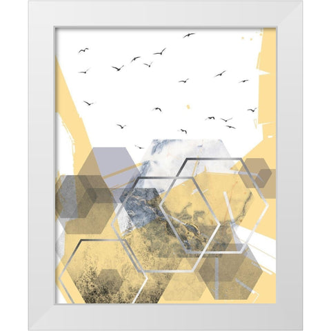 Yellow Grey Abstract Hexagons 2 White Modern Wood Framed Art Print by Urban Epiphany