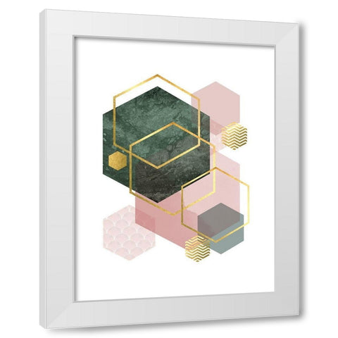Pink Green Geo 1 White Modern Wood Framed Art Print by Urban Epiphany