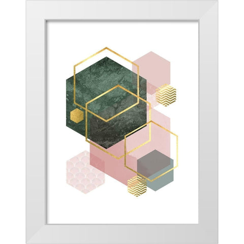 Pink Green Geo 1 White Modern Wood Framed Art Print by Urban Epiphany