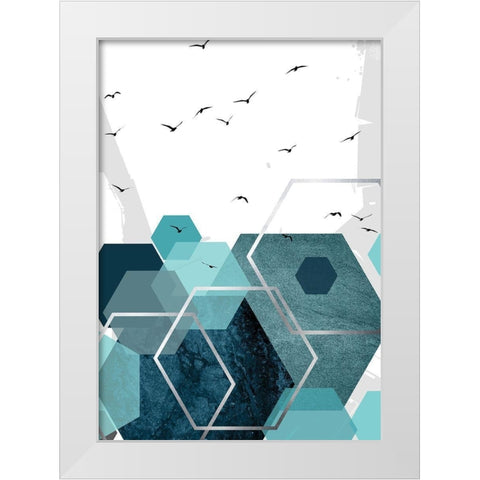 Aqua Abstract 2 White Modern Wood Framed Art Print by Urban Epiphany