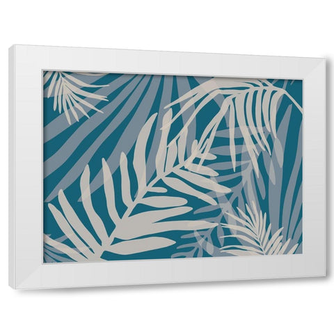 Teal and Beige Glam Leaves 3 White Modern Wood Framed Art Print by Urban Epiphany