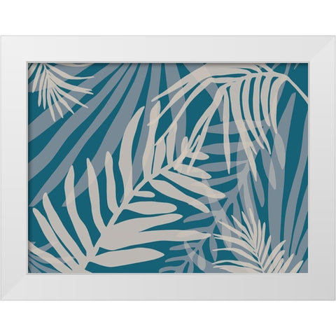 Teal and Beige Glam Leaves 3 White Modern Wood Framed Art Print by Urban Epiphany