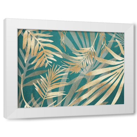 Glam Leaves Teal 2 White Modern Wood Framed Art Print by Urban Epiphany