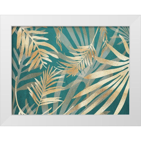 Glam Leaves Teal 2 White Modern Wood Framed Art Print by Urban Epiphany