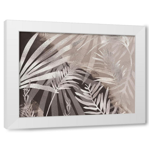 Glam Leaves Neutral Tones 3 White Modern Wood Framed Art Print by Urban Epiphany