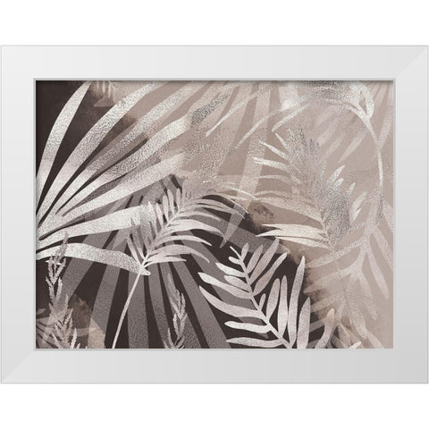 Glam Leaves Neutral Tones 3 White Modern Wood Framed Art Print by Urban Epiphany