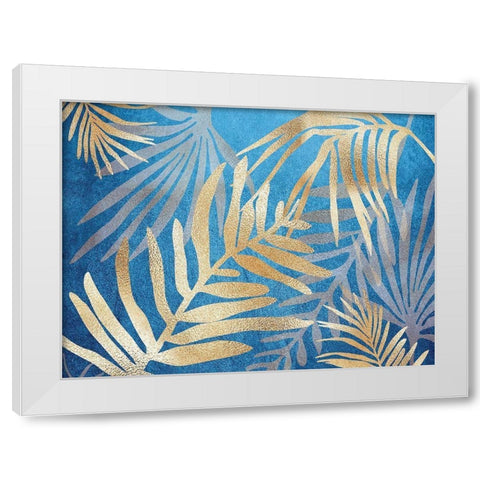 Glam Leaves Blue White Modern Wood Framed Art Print by Urban Epiphany