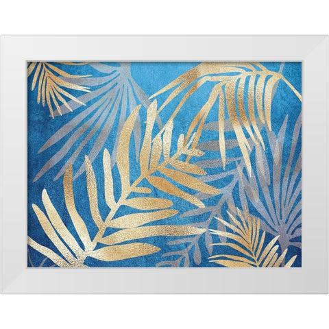 Glam Leaves Blue White Modern Wood Framed Art Print by Urban Epiphany