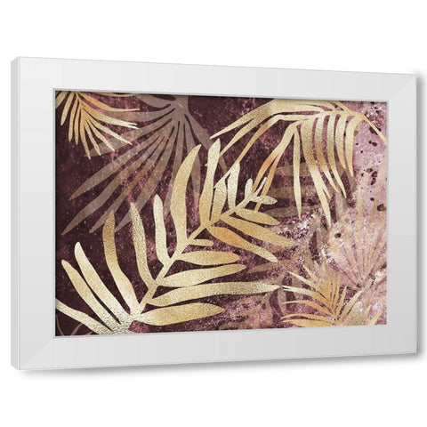 Tropical Leaves Pink Burgundy White Modern Wood Framed Art Print by Urban Epiphany