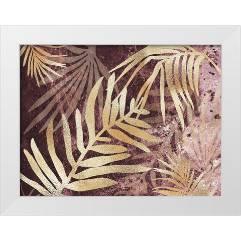 Tropical Leaves Pink Burgundy White Modern Wood Framed Art Print by Urban Epiphany