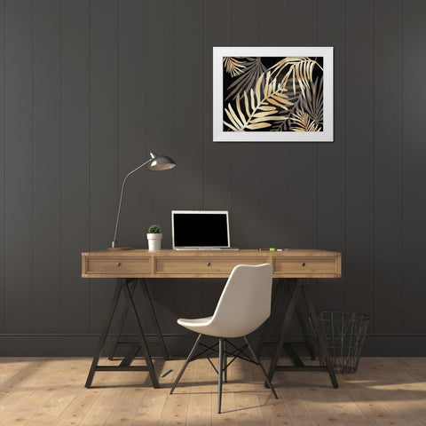 Glam Leaves Black Gold 3 White Modern Wood Framed Art Print by Urban Epiphany