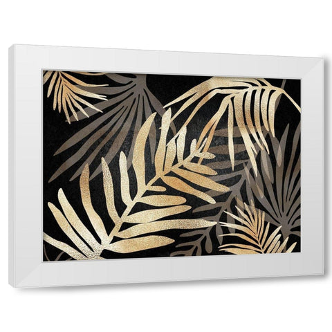 Glam Leaves Black Gold 3 White Modern Wood Framed Art Print by Urban Epiphany