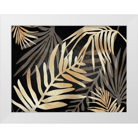 Glam Leaves Black Gold 3 White Modern Wood Framed Art Print by Urban Epiphany