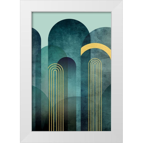MidCentury Arches Teal White Modern Wood Framed Art Print by Urban Epiphany