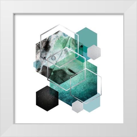 Geo Teal 2 White Modern Wood Framed Art Print by Urban Epiphany