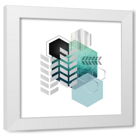 Geo Teal 4 White Modern Wood Framed Art Print by Urban Epiphany