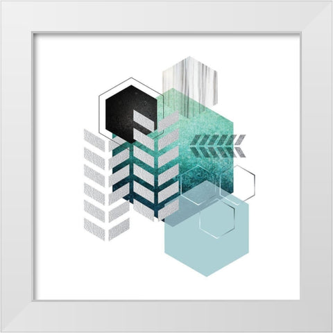 Geo Teal 4 White Modern Wood Framed Art Print by Urban Epiphany