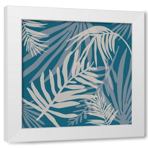 Teal and Beige Glam Leaves 4 White Modern Wood Framed Art Print by Urban Epiphany