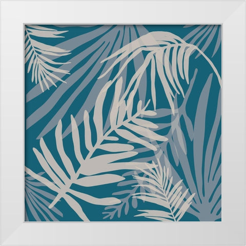 Teal and Beige Glam Leaves 4 White Modern Wood Framed Art Print by Urban Epiphany