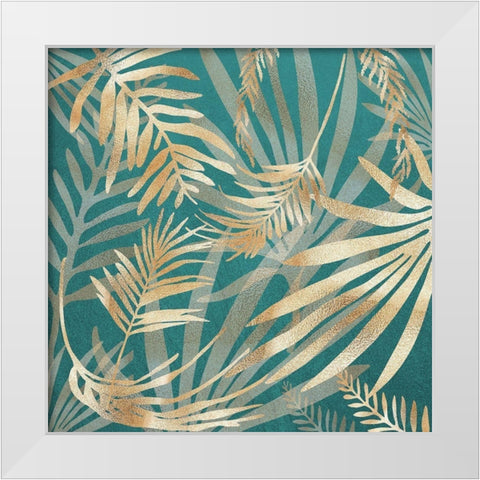 Glam Leaves Teal 4 White Modern Wood Framed Art Print by Urban Epiphany