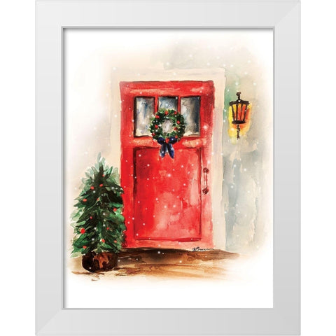 Christmas Door White Modern Wood Framed Art Print by Brown, Victoria