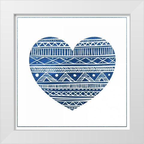 Indigo Tribal Heart 1 White Modern Wood Framed Art Print by Brown,Victoria