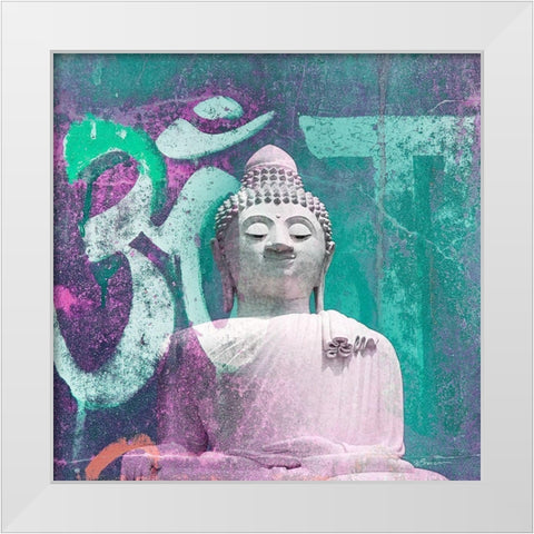Om Big Buddah White Modern Wood Framed Art Print by Brown, Victoria