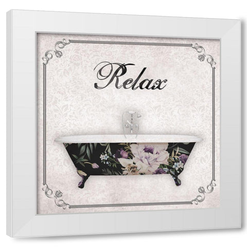 Relax Bath White Modern Wood Framed Art Print by Brown, Victoria
