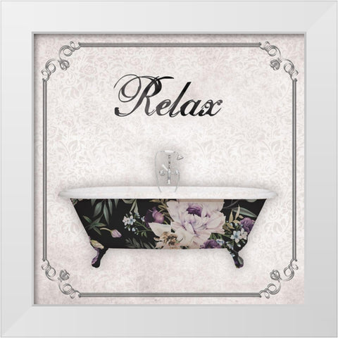 Relax Bath White Modern Wood Framed Art Print by Brown, Victoria