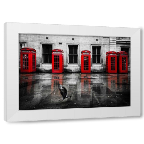 London Phone Booths Bird White Modern Wood Framed Art Print by Brown,Victoria