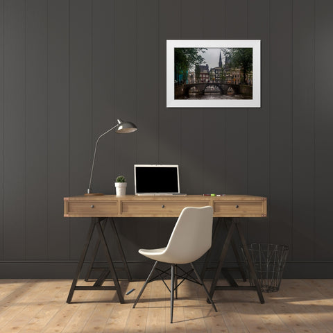 Amsterdam Bridge White Modern Wood Framed Art Print by Kostka, Vladimir