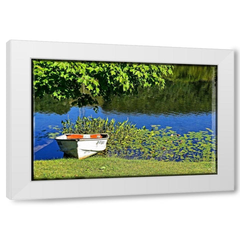 Country Pond Row Boat White Modern Wood Framed Art Print by Foschino, Suzanne