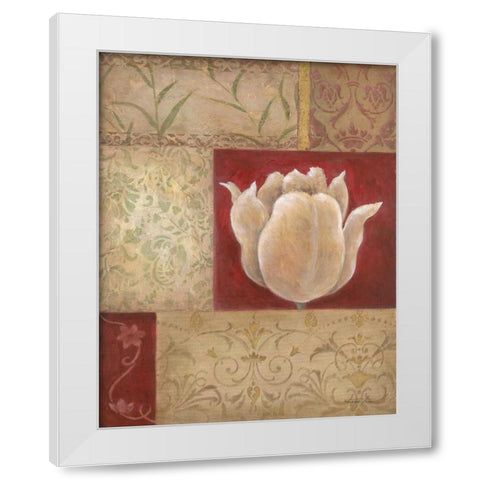 Patchwork Tulip White Modern Wood Framed Art Print by Tava Studios