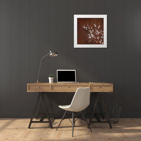 Cherry Blossoms on Cinnabar I White Modern Wood Framed Art Print by Tava Studios